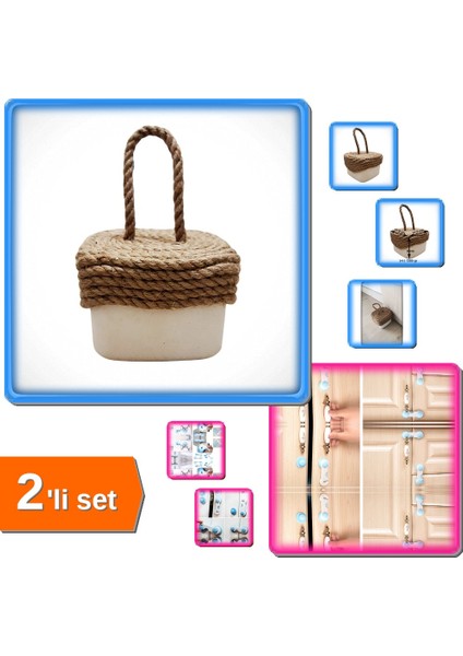 Kare Beton Kapı Stoperi + 2 Adet Geçmeli Çocuk Koruma Kilidi - 2li Set W9Q3S6