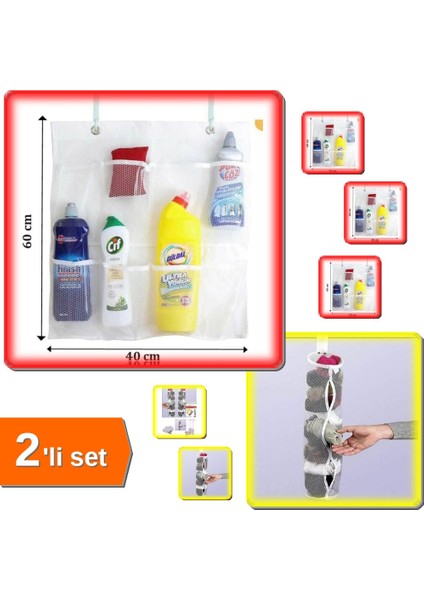 8 Cepli Askılı Mutfak Düzenleyici + Dolap Içi Asılabilir Çorap Filesi - 2li Set G5X1F2