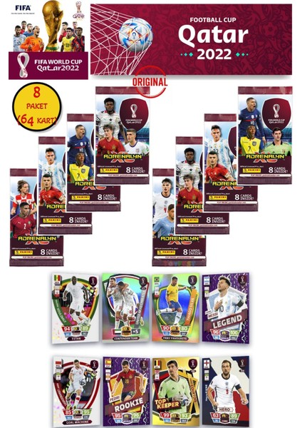 Dünya Kupası Panini Fıfa 2022 Adrenalyn Xl Qatar World Cup Trading Kartı (8 Paket 64 Kart)