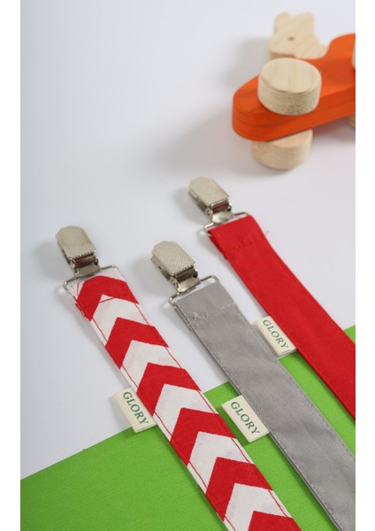 3'lü Set Emzik Askısı - Emzik Zinciri - Emzik Tutacağı - %100 Pamuk - Kırmızı, Gri, Kırmızı Şerit fiyatları