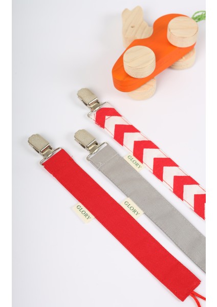 3'lü Set Emzik Askısı - Emzik Zinciri - Emzik Tutacağı - %100 Pamuk - Kırmızı, Gri, Kırmızı Şerit modelleri