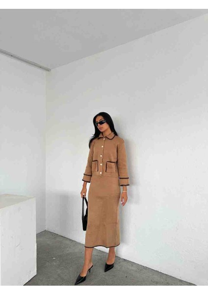 Çoban Dikişi Detaylı Etek Ceket Takım