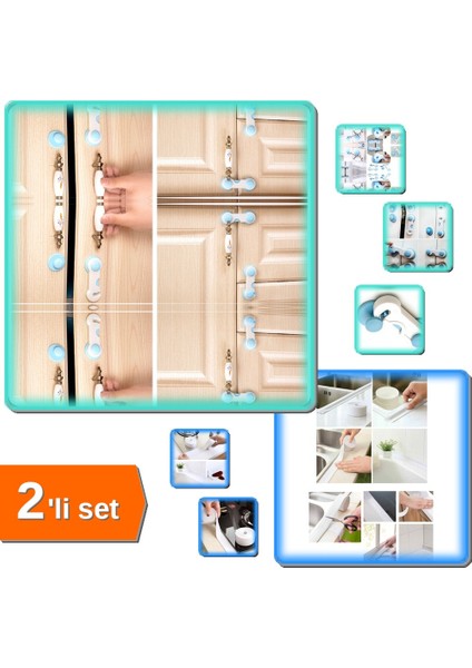 Çocuk Koruma Kilidi Geçmeli 2 Adet + Su Sızdırmaz Bant 3.2m - 2li Set F6R6Y2