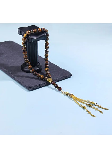 Yuvarlak Kaplan Gözü Taşı Tespih Bileklik Saf El Yapımı Tasarım Scimitar Bileklik Erkek