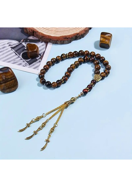 Yuvarlak Kaplan Gözü Taşı Tespih Bileklik Saf El Yapımı Tasarım Scimitar Bileklik Erkek indirimleri