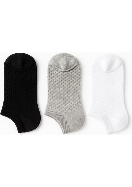 Kadın Görünmez Çorap 3’lü Set – Pamuklu, Esnek, File Dokulu (Siyah Gri Beyaz)