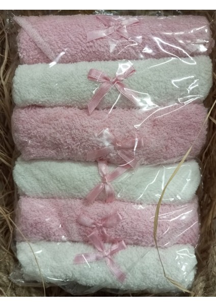 Kız Bebek 6’lı Pamuklu Ağız Mendili Seti – Pembe Beyaz Kurdeleli