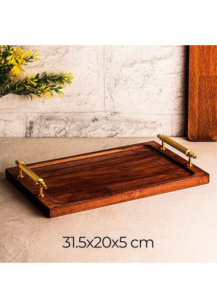 Tray - Metal Kulplu Ahşap Tepsi Sunum Tepsisi Kahve Servis Tepsisi indirimleri