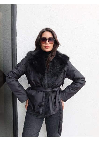 Yaka Suni Kürk Bağlamalı Mont