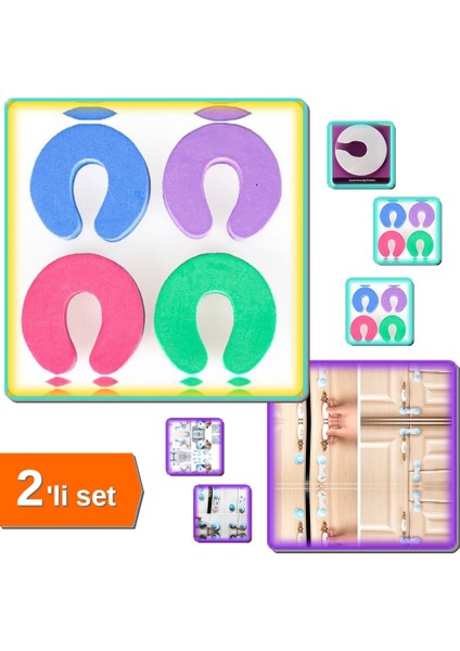 Kapı Durdurucu Sünger 4 Adet + Geçmeli Çocuk Koruma Kilidi 2 Adet - 2li Set G7U6S8