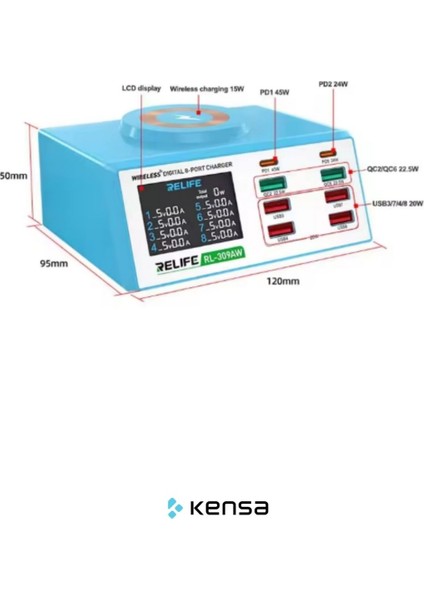RL-309AW 100W 8 Port Akıllı Şarj Istasyonu | Kablosuz + Pd & Qc Hızlı Şarj Destekli USB Şarj Cihazı fiyatları