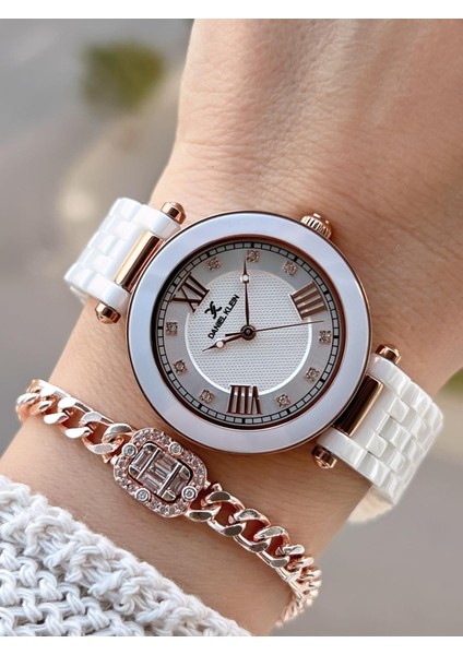 Seramik Kordon Özel Tasarım 2 Yıl Garantili 3 Atm Kadın Kol Saati+Bileklik SR.14282.1