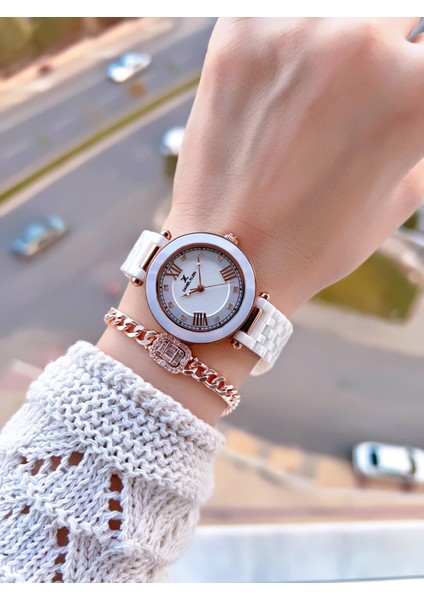 Seramik Kordon Özel Tasarım 2 Yıl Garantili 3 Atm Kadın Kol Saati+Bileklik SR.14282.1 fiyatları