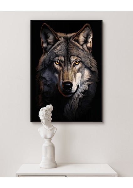 Metal Çerçeveli Gerçek Camlı Tablo | Dijital Sanat Kurt Portresi Tablo,dijital Baskılı,ev Ofis Tablo