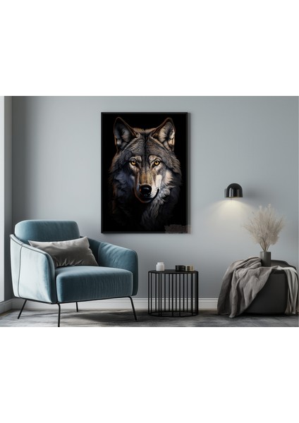 Metal Çerçeveli Gerçek Camlı Tablo | Dijital Sanat Kurt Portresi Tablo,dijital Baskılı,ev Ofis Tablo fiyatları