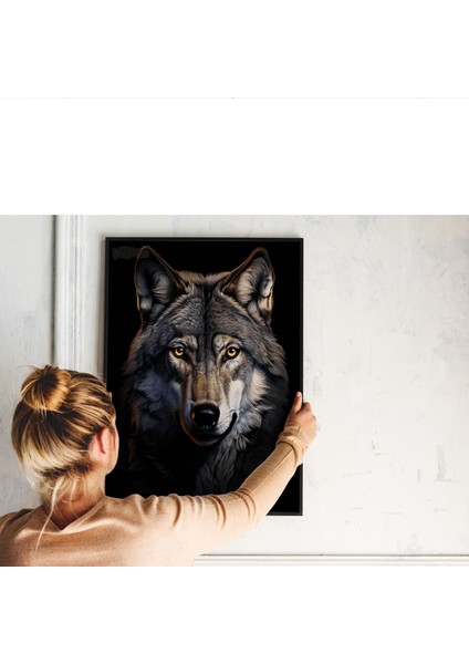 Metal Çerçeveli Gerçek Camlı Tablo | Dijital Sanat Kurt Portresi Tablo,dijital Baskılı,ev Ofis Tablo