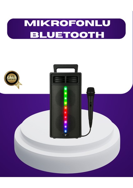 Bluetooth Işıklı Hoparlör – 2X5W Güç | USB + Tf Kart + Fm Radyo | Siyah Renk - SBS3264-6229