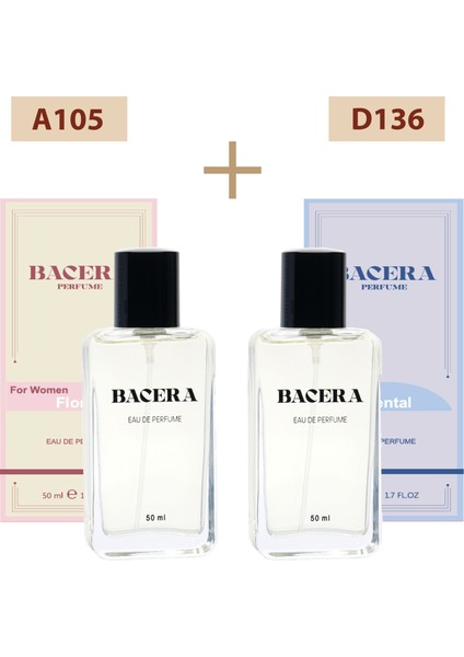 BACERA PERFUME Bacera A105 Floral Kadın Parfüm 50ML Edp D136 Oriental Erkek Parfüm 50ML Edp
