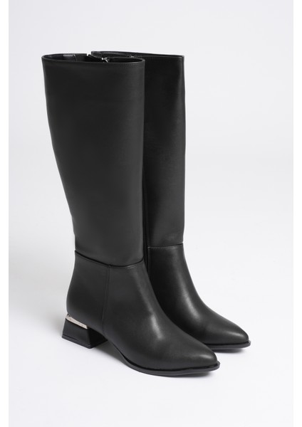 Diz Altı Fermuarlı Topuğu Parlak Toka Detaylı Kadın Çizme fırsatları