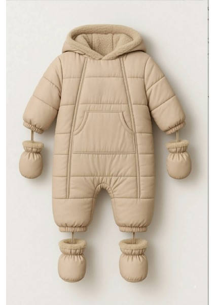 Trend Şık Tasarım ,astarı Kuzu Peluş ,patikli/eldivenli -20 Derce Koruma Bebek-Çocuk Kozmonot-Tulum