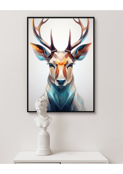 Rosa Art Metal Çerçeveli Gerçek Camlı Tablo | Renkli Geometrik Geyik Dijital Baskılı Tablo, Ev Ofis Tablo