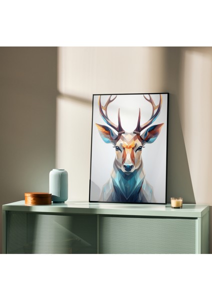 Rosa Art Metal Çerçeveli Gerçek Camlı Tablo | Renkli Geometrik Geyik Dijital Baskılı Tablo, Ev Ofis Tablo indirimleri