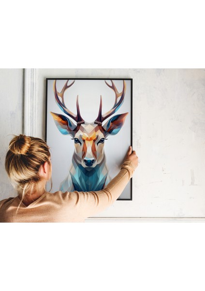Rosa Art Metal Çerçeveli Gerçek Camlı Tablo | Renkli Geometrik Geyik Dijital Baskılı Tablo, Ev Ofis Tablo