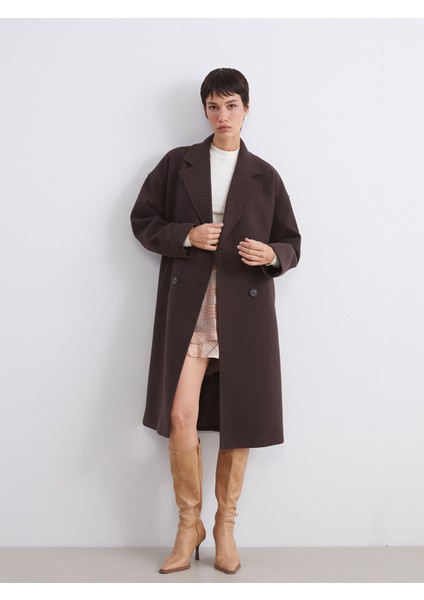 Yeni Sezon Kruvaze Yaka Kadın Kaşe Kaban