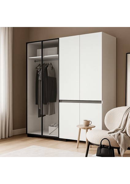 Floransa Alüminyum Cam Kapak-Düz Kapak 4 Kapılı Beyaz Antrasit Çok Raflı Gardır modelleri