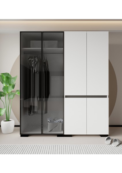 Floransa Alüminyum Cam Kapak-Düz Kapak 4 Kapılı Beyaz Antrasit Çok Raflı Gardır fırsatları
