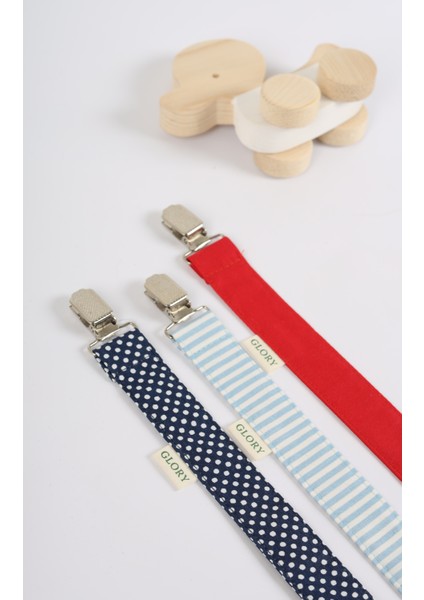 3'lü Set Emzik Askısı - Emzik Zinciri - Emzik Tutacağı - %100 Pamuk - Lacivert Puanlı, Mavi, Kırmızı modelleri