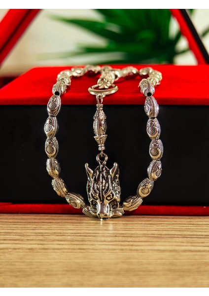 Gümüş Kaplama Yumurta Kesim Ayyıldızlı Tesbih