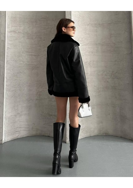 Kol Yaka Etek Kürk Detaylı Deri Mont fiyatları