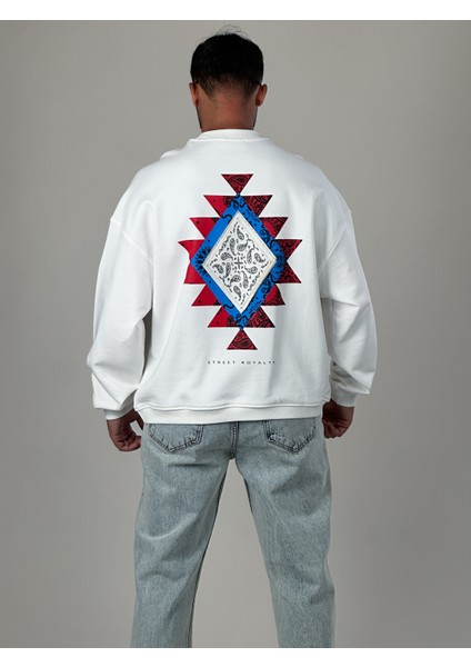 Etnik Desenli Tasarım Erkek Beyaz Sweatshirt COC1030 fiyatları