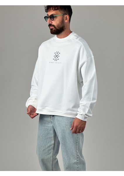 Etnik Desenli Tasarım Erkek Beyaz Sweatshirt COC1030 modelleri
