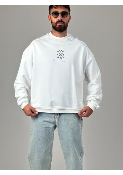 Etnik Desenli Tasarım Erkek Beyaz Sweatshirt COC1030 fırsatları