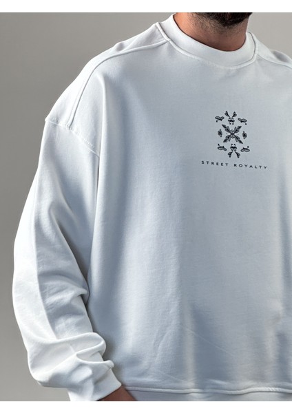 Etnik Desenli Tasarım Erkek Beyaz Sweatshirt COC1030 indirimleri
