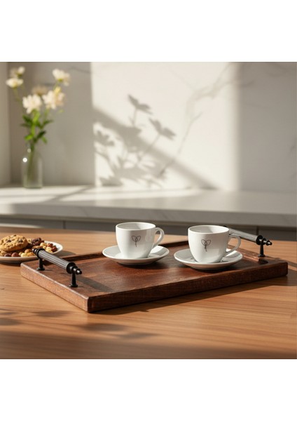 Tray - Metal Kulplu Ahşap Tepsi Sunum Tepsisi Kahve Servis Tepsisi modelleri