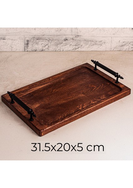 Tray - Metal Kulplu Ahşap Tepsi Sunum Tepsisi Kahve Servis Tepsisi indirimleri