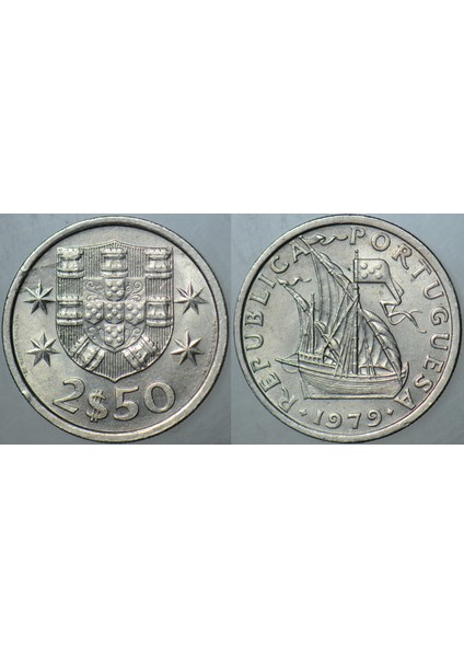 Portekiz 2,5 Eskudo 1979 Yelkenli - Gemi - Denizcilik Temalı. Çilaltı+
