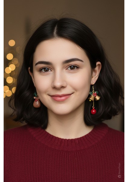 Yılbaşı Konseptli Asimetrik Küpe Serisi Ren Geyiği ve Çan Küpe modelleri