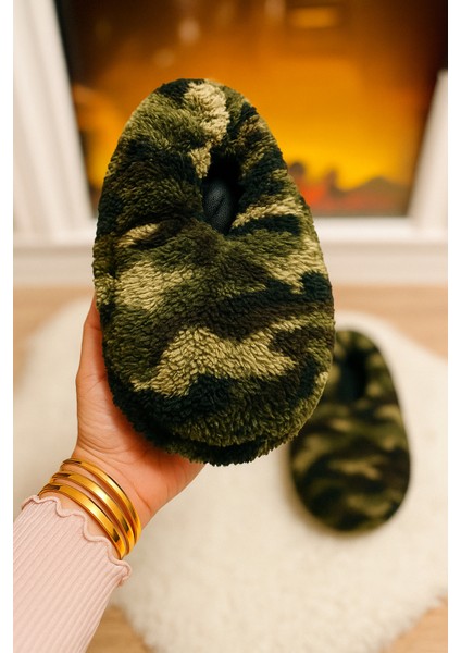 Erkek Yumuşak Pamuklu Kaymaz Tabanlı Lastikli Ev Patiği Botu