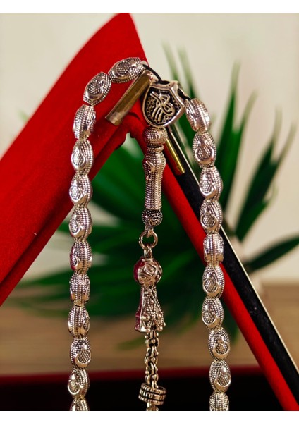 Gümüş Kaplama Yumurta Kesim Ayyıldızlı Tesbih