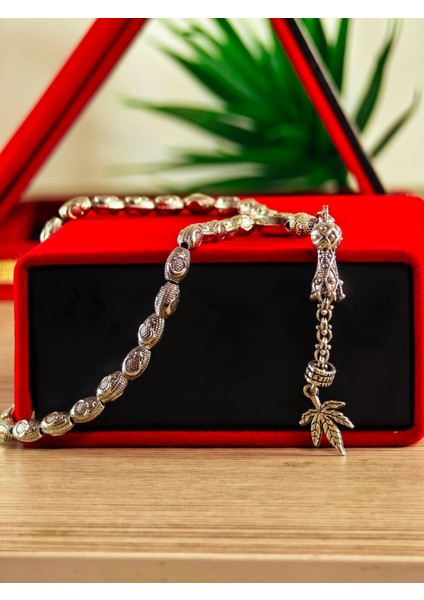 Gümüş Kaplama Yumurta Kesim Ayyıldızlı Tesbih