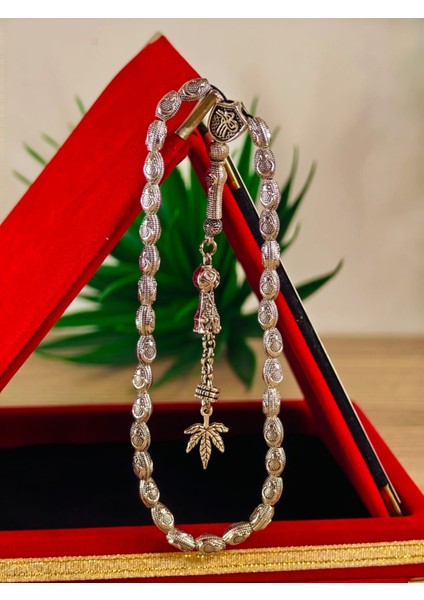 Gümüş Kaplama Yumurta Kesim Ayyıldızlı Tesbih