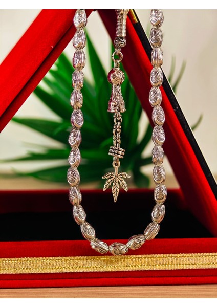 Gümüş Kaplama Yumurta Kesim Ayyıldızlı Tesbih