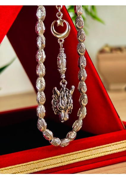 Gümüş Kaplama Yumurta Kesim Ayyıldızlı Tesbih modelleri