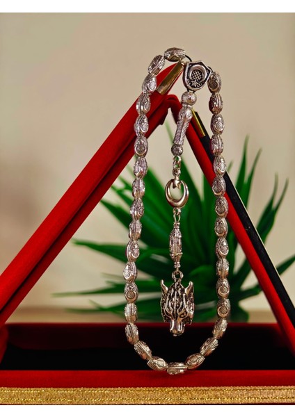 Gümüş Kaplama Yumurta Kesim Ayyıldızlı Tesbih