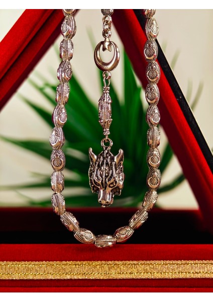 Gümüş Kaplama Yumurta Kesim Ayyıldızlı Tesbih