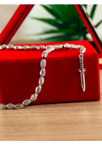 Gümüş Kaplama Yumurta Kesim Ayyıldızlı Tesbih